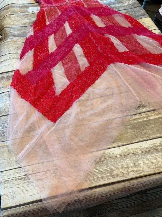 NEW BCBGMaxAzria Red Lace High-Low Tulle Skirt - Picture 5 of 12